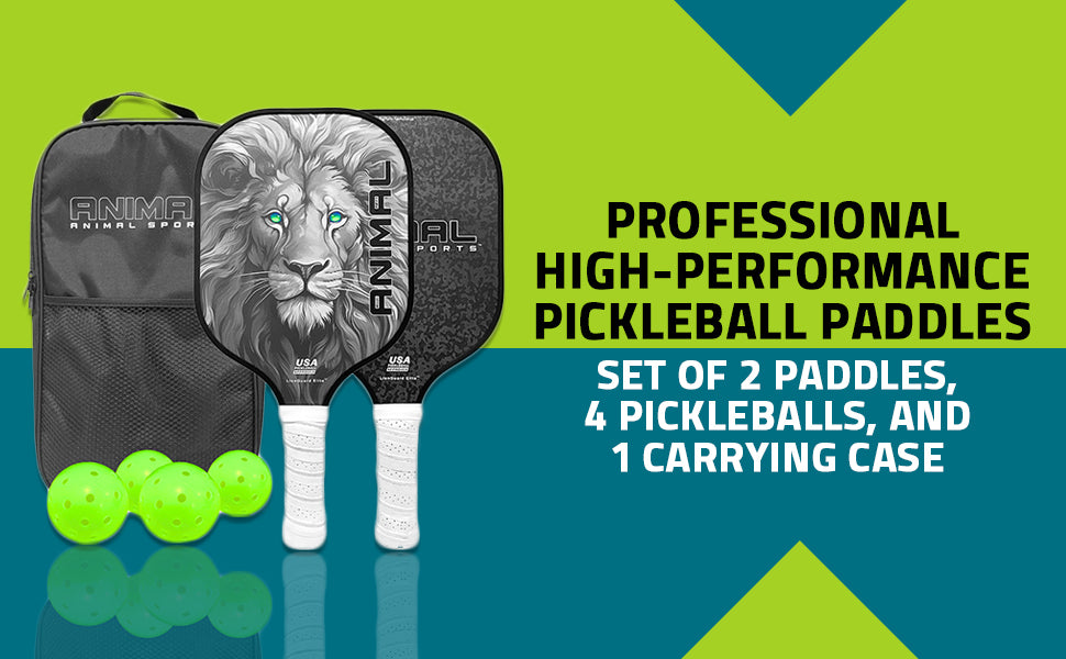 Animal Sports LionGuard Elite Pickleball Paddle | Professional High-Performance Pickleball Paddle | USAPA Approved– Carbon Fiber & Polymer Honeycomb Core Paddle Set with Carrying Case, 4 One-Piece Balls