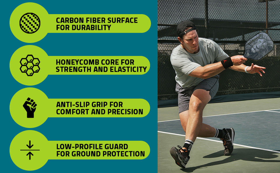 Animal Sports LionGuard Elite Pickleball Paddle | Professional High-Performance Pickleball Paddle | USAPA Approved– Carbon Fiber & Polymer Honeycomb Core Paddle Set with Carrying Case, 4 One-Piece Balls