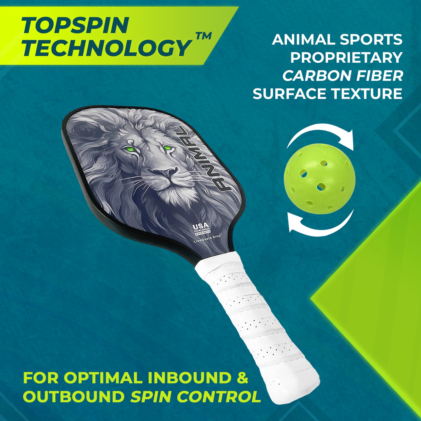 Animal Sports Pickleball Paddle, Carbon Fiber with Honeycomb Core, USAPA Approved, LionGuard Elite Paddle